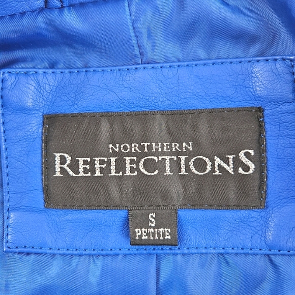 Northern Reflections Women's Royal Blue Moto Jacket Faux Leather Size S Petite - Picture 2 of 16